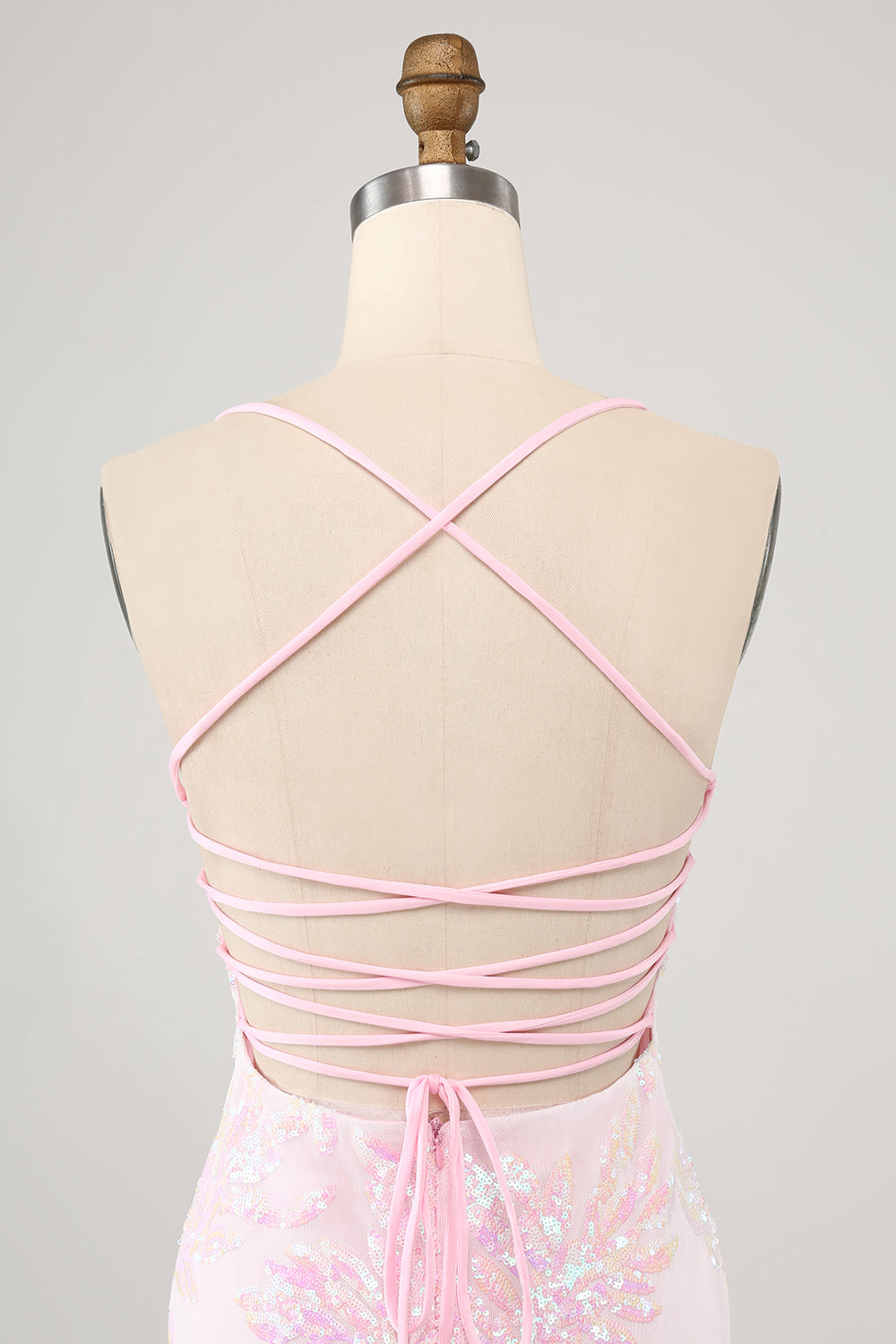 Sparkly Pink Spaghetti Straps Tight Mini Dress with Sequins - Image 5