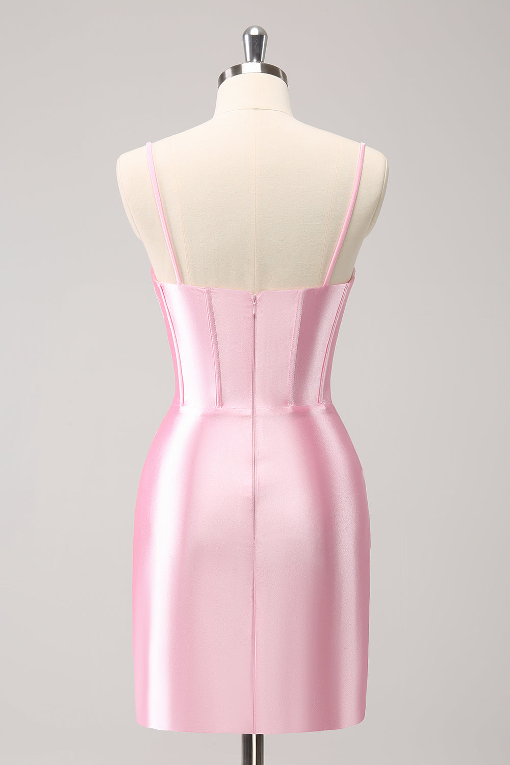 Sparkly Pink Spaghetti Straps Tight Mini Dress with Beading - Image 2