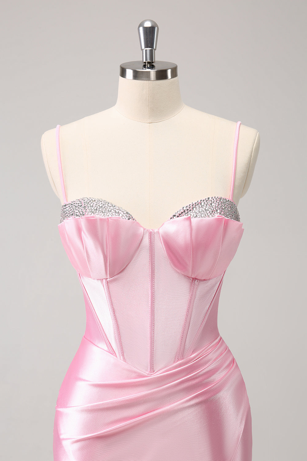 Sparkly Pink Spaghetti Straps Tight Mini Dress with Beading - Image 4