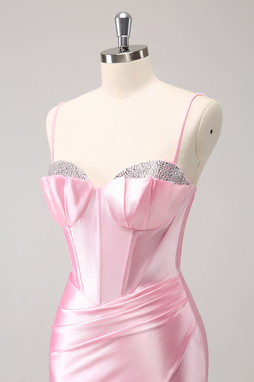 Sparkly Pink Spaghetti Straps Tight Mini Dress with Beading - Image 5
