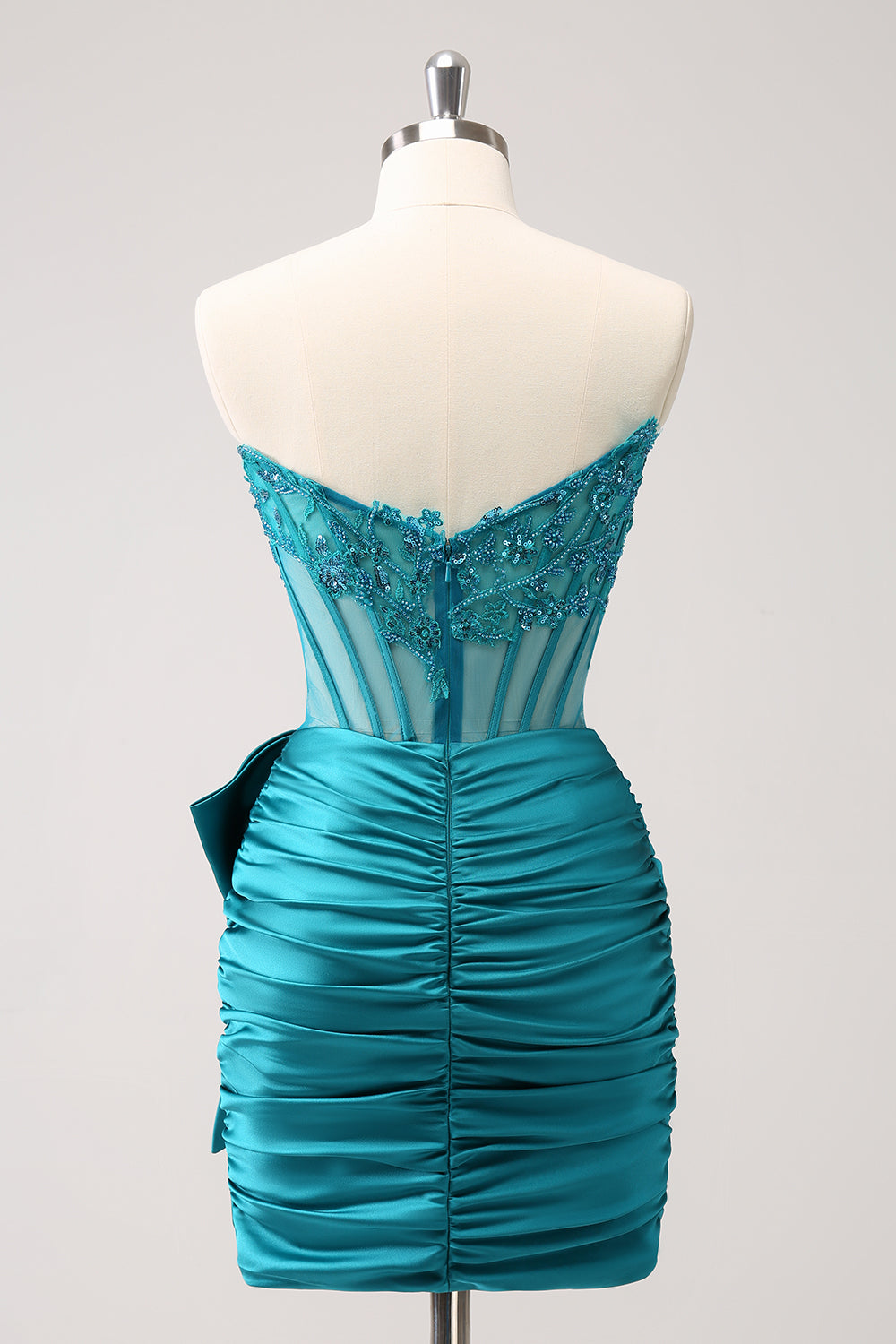 Sparkly Navy Strapless Beaded Appliques Tight Mini Dress - Image 8