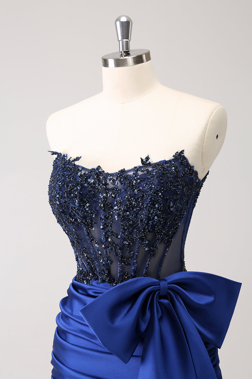 Sparkly Navy Strapless Beaded Appliques Tight Mini Dress - Image 6