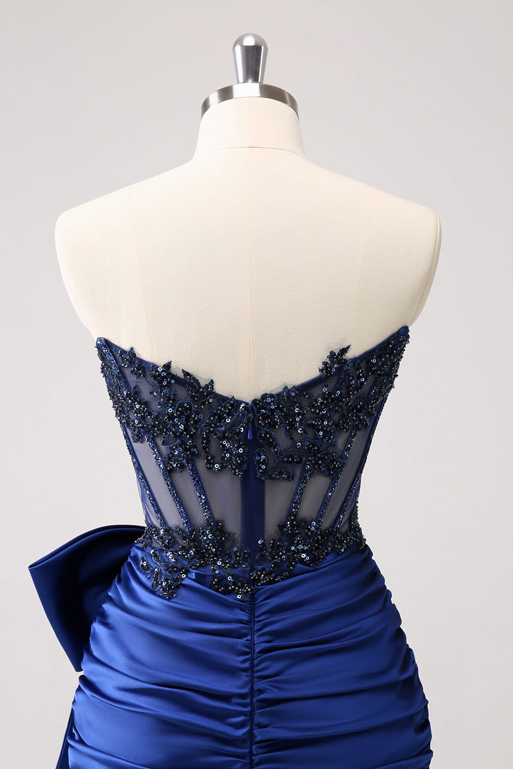 Sparkly Navy Strapless Beaded Appliques Tight Mini Dress - Image 5