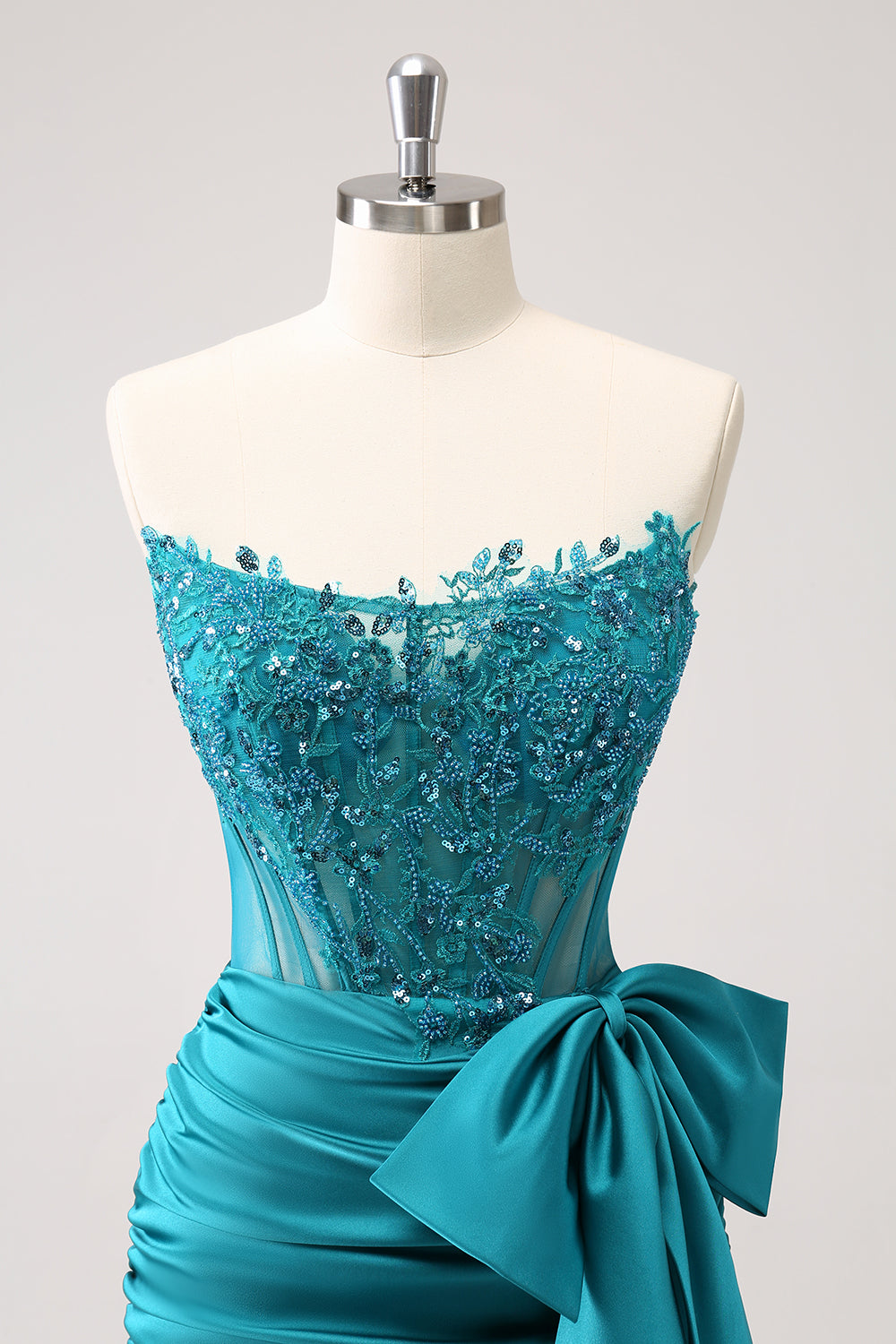 Sparkly Navy Strapless Beaded Appliques Tight Mini Dress - Image 10
