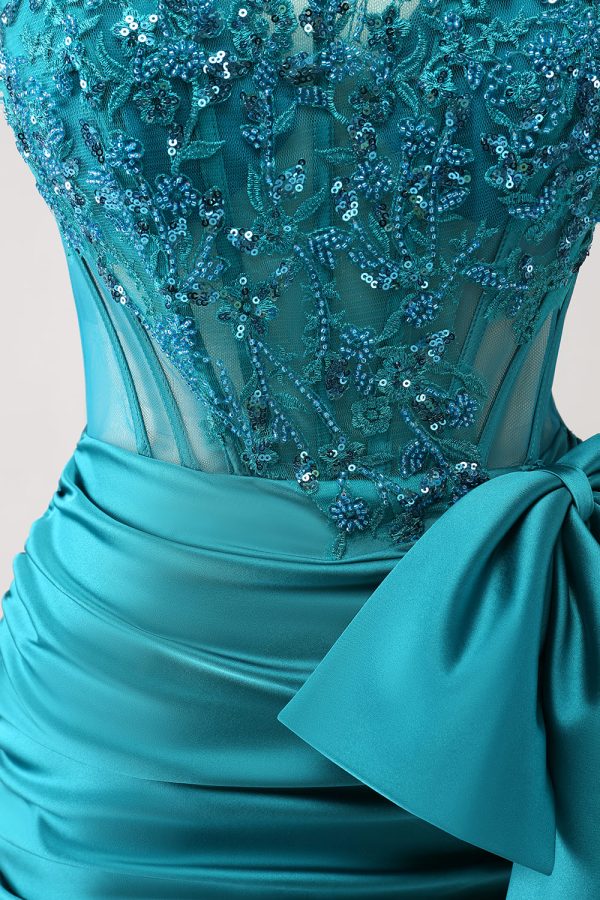 Sparkly Navy Strapless Beaded Appliques Tight Mini Dress - Image 13