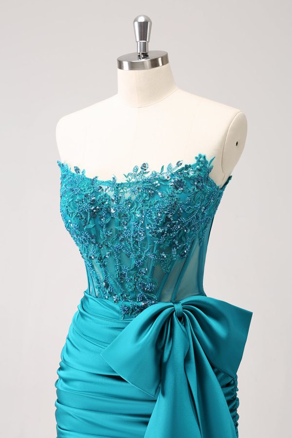 Sparkly Navy Strapless Beaded Appliques Tight Mini Dress - Image 12