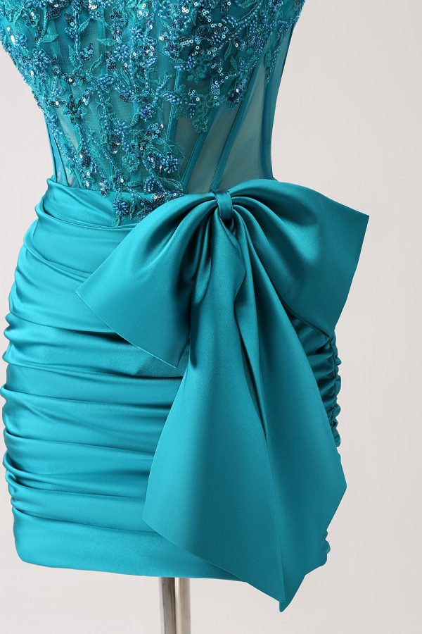 Sparkly Navy Strapless Beaded Appliques Tight Mini Dress - Image 14