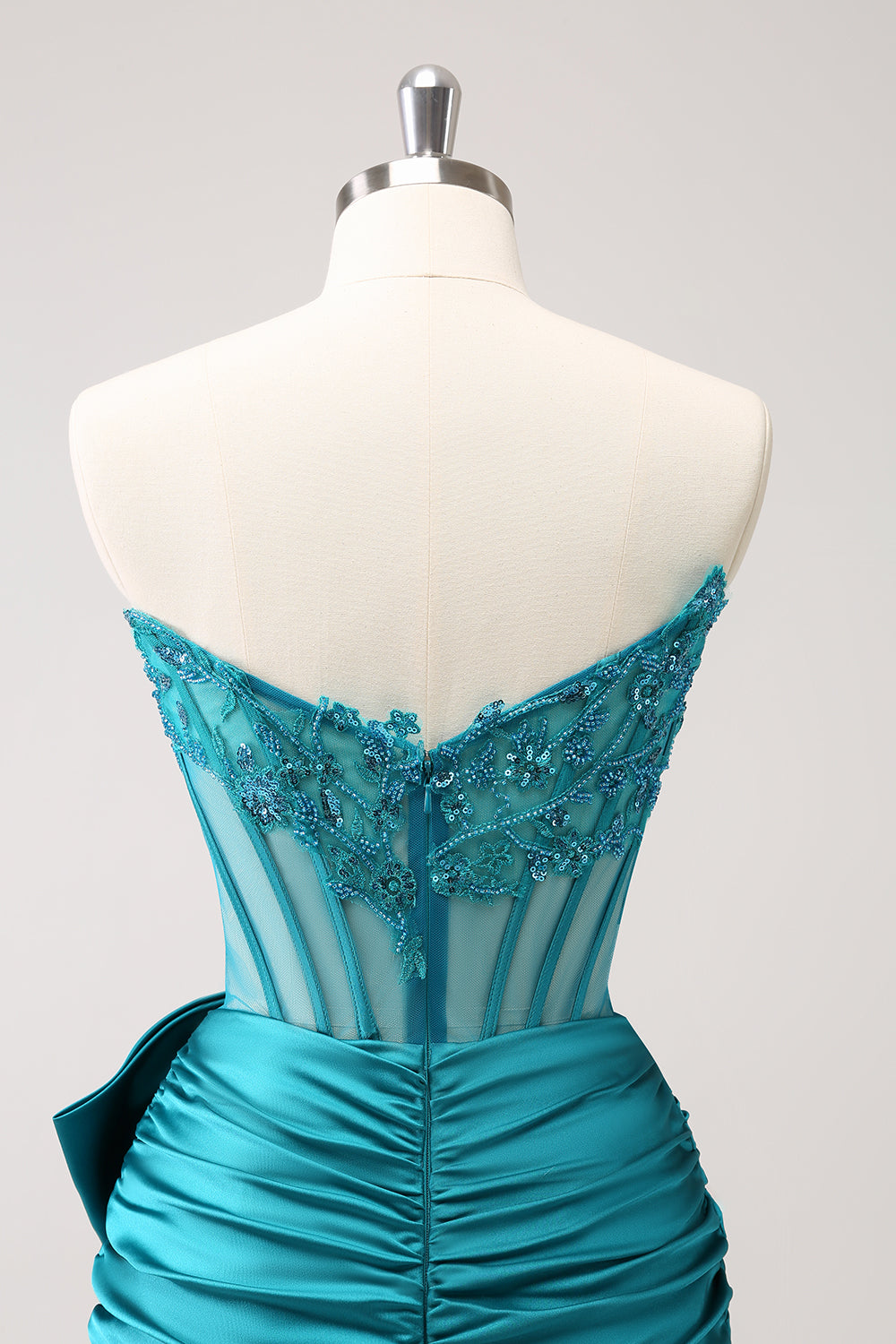 Sparkly Navy Strapless Beaded Appliques Tight Mini Dress - Image 11