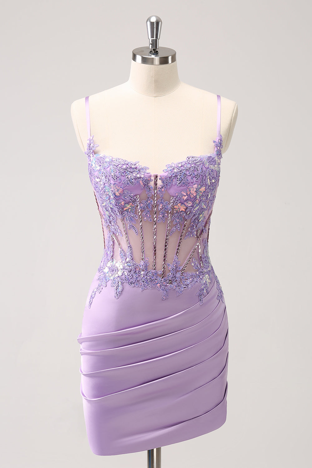 Sparkly Purple Corset Sequin Tight Mini Dress - Image 1