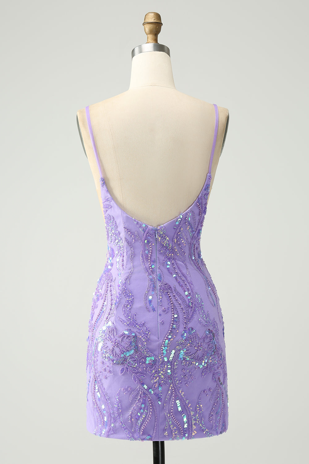 Sparkly Purple Spaghetti Straps Tight Mini Dress with Sequins - Image 2
