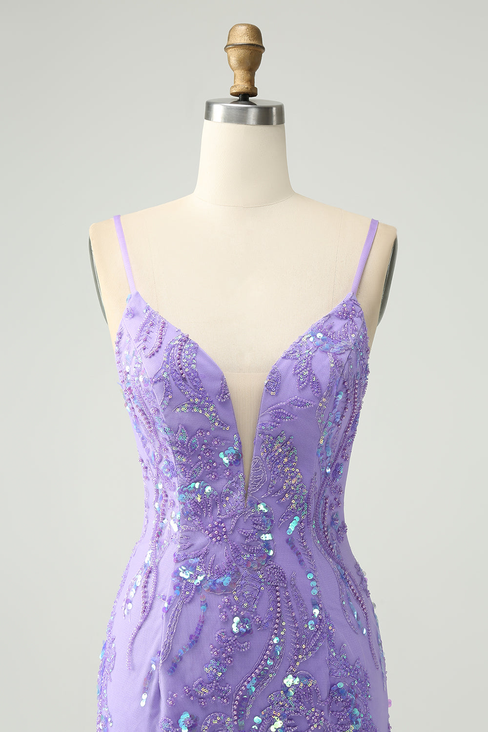 Sparkly Purple Spaghetti Straps Tight Mini Dress with Sequins - Image 4
