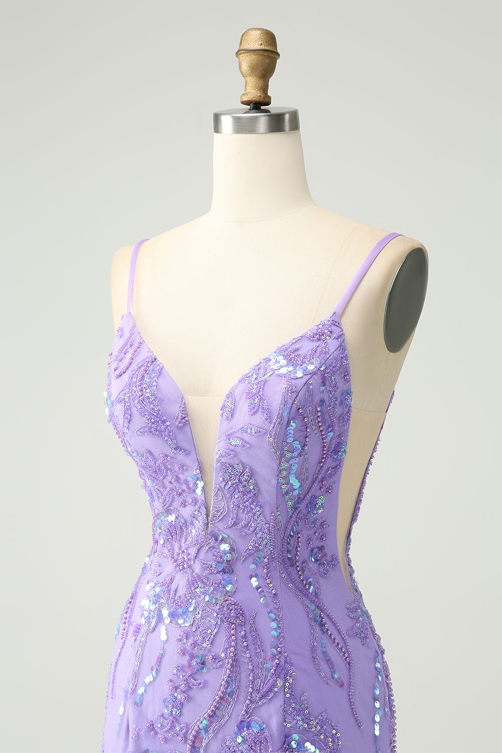 Sparkly Purple Spaghetti Straps Tight Mini Dress with Sequins - Image 6