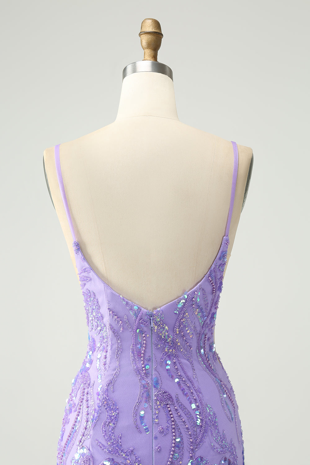 Sparkly Purple Spaghetti Straps Tight Mini Dress with Sequins - Image 5