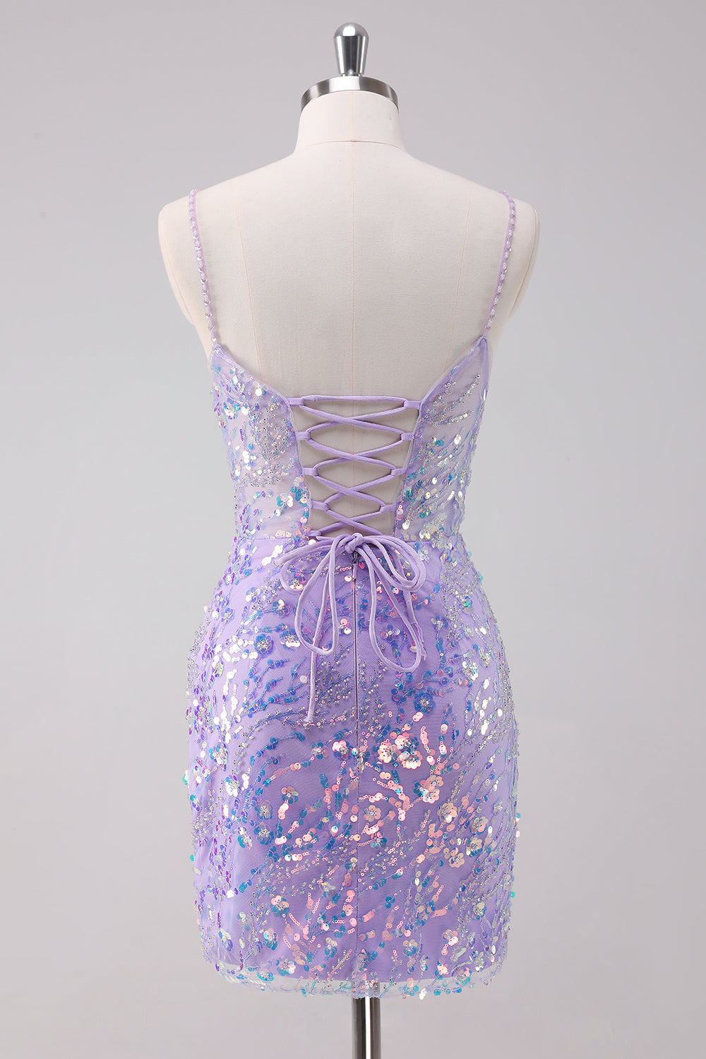 Sparkly Purple Bodycon Spaghetti Straps Sequins Mini Dress - Image 2