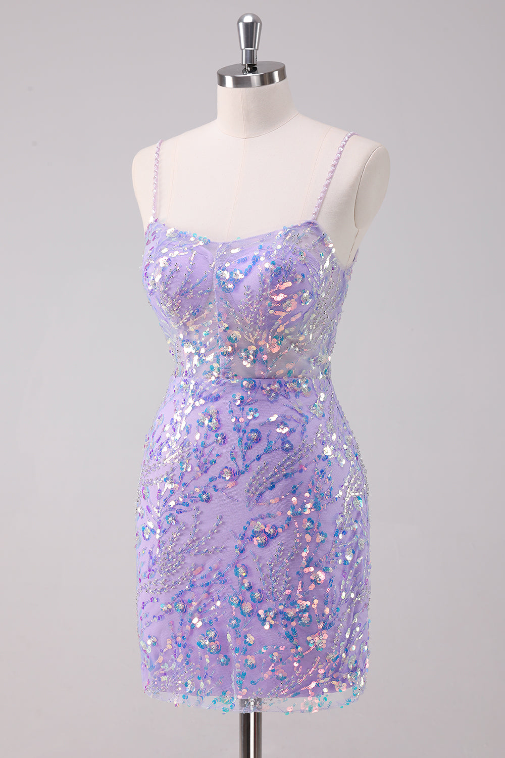 Sparkly Purple Bodycon Spaghetti Straps Sequins Mini Dress - Image 5