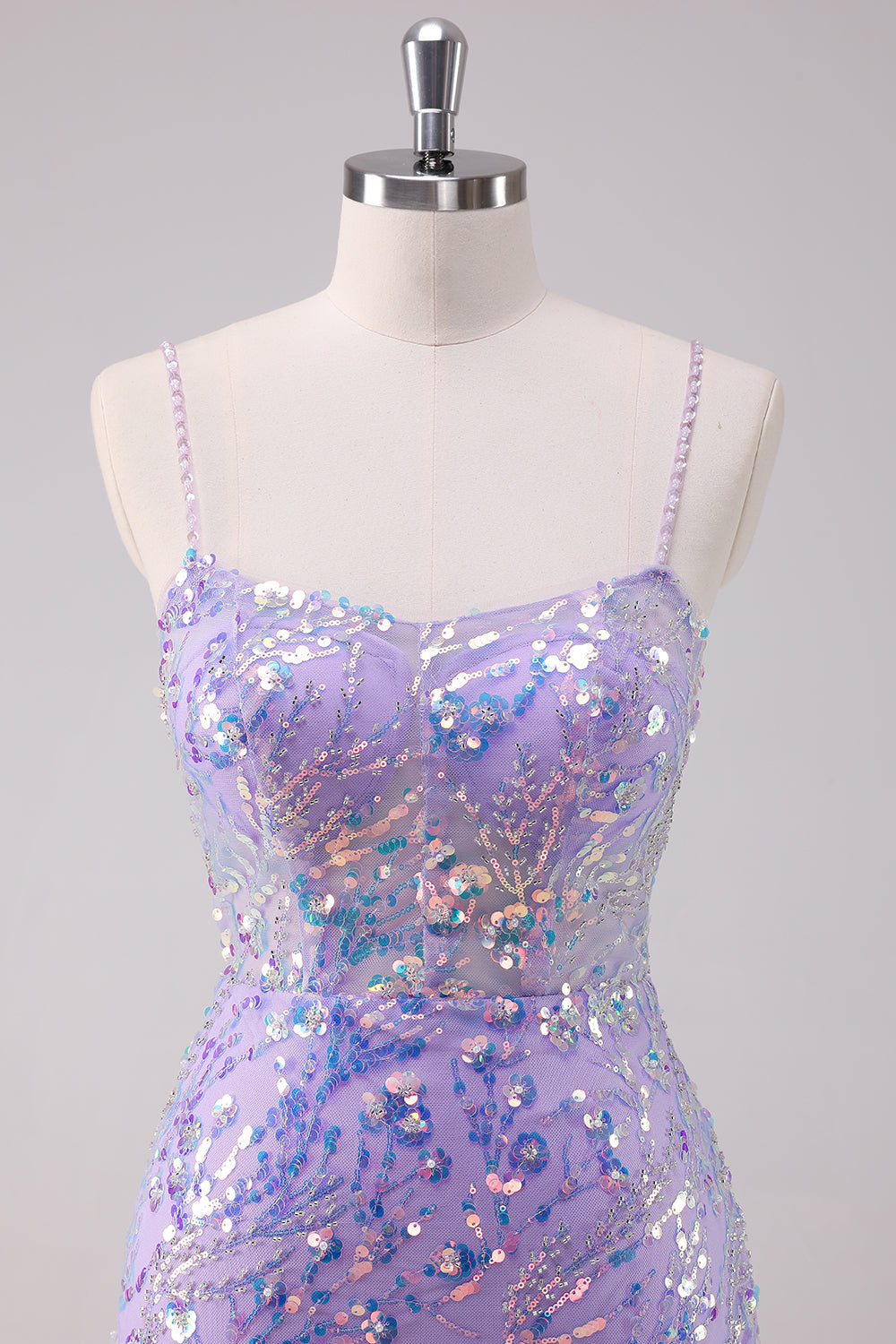 Sparkly Purple Bodycon Spaghetti Straps Sequins Mini Dress - Image 6