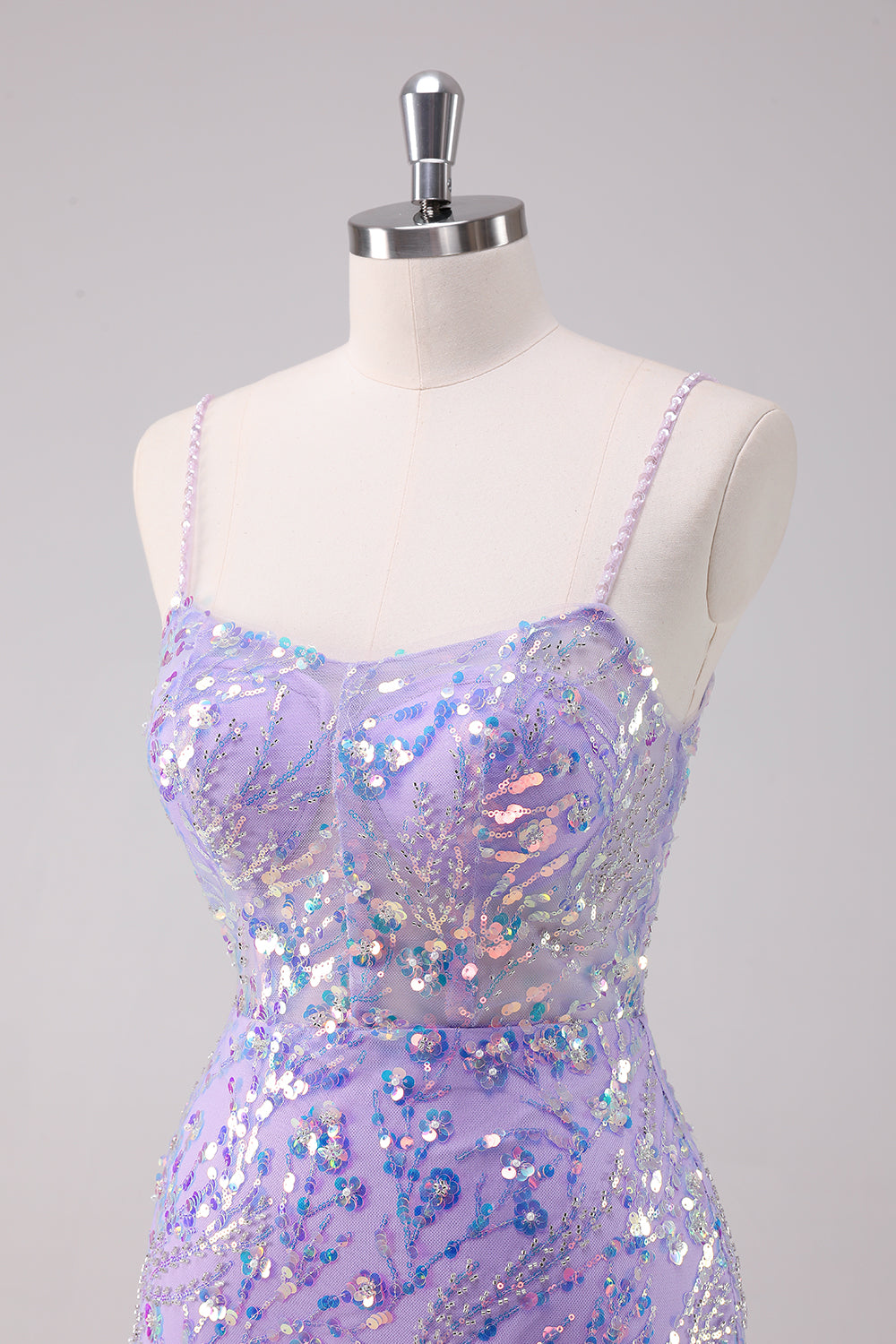 Sparkly Purple Bodycon Spaghetti Straps Sequins Mini Dress - Image 8