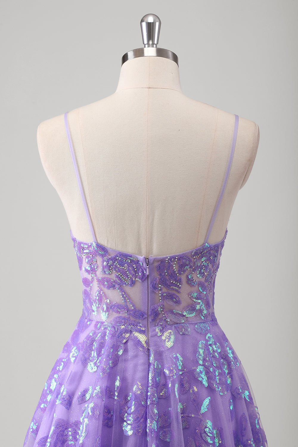 Sparkly Purple A Line Pleated Spaghetti Straps Prom Dress - Image 5
