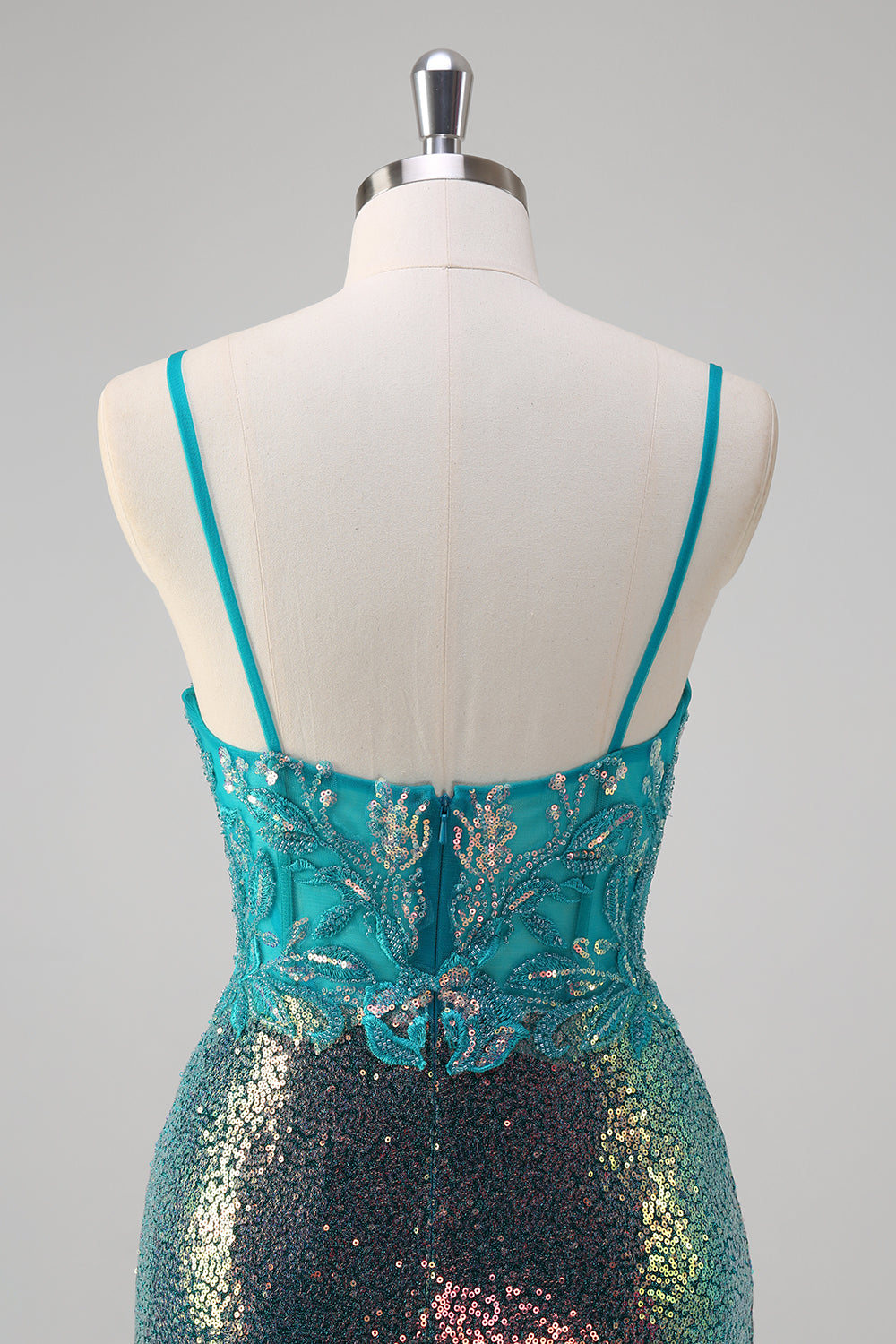Sparkly Peacock Green Mermaid Slit Floor Length Prom Dress - Image 5