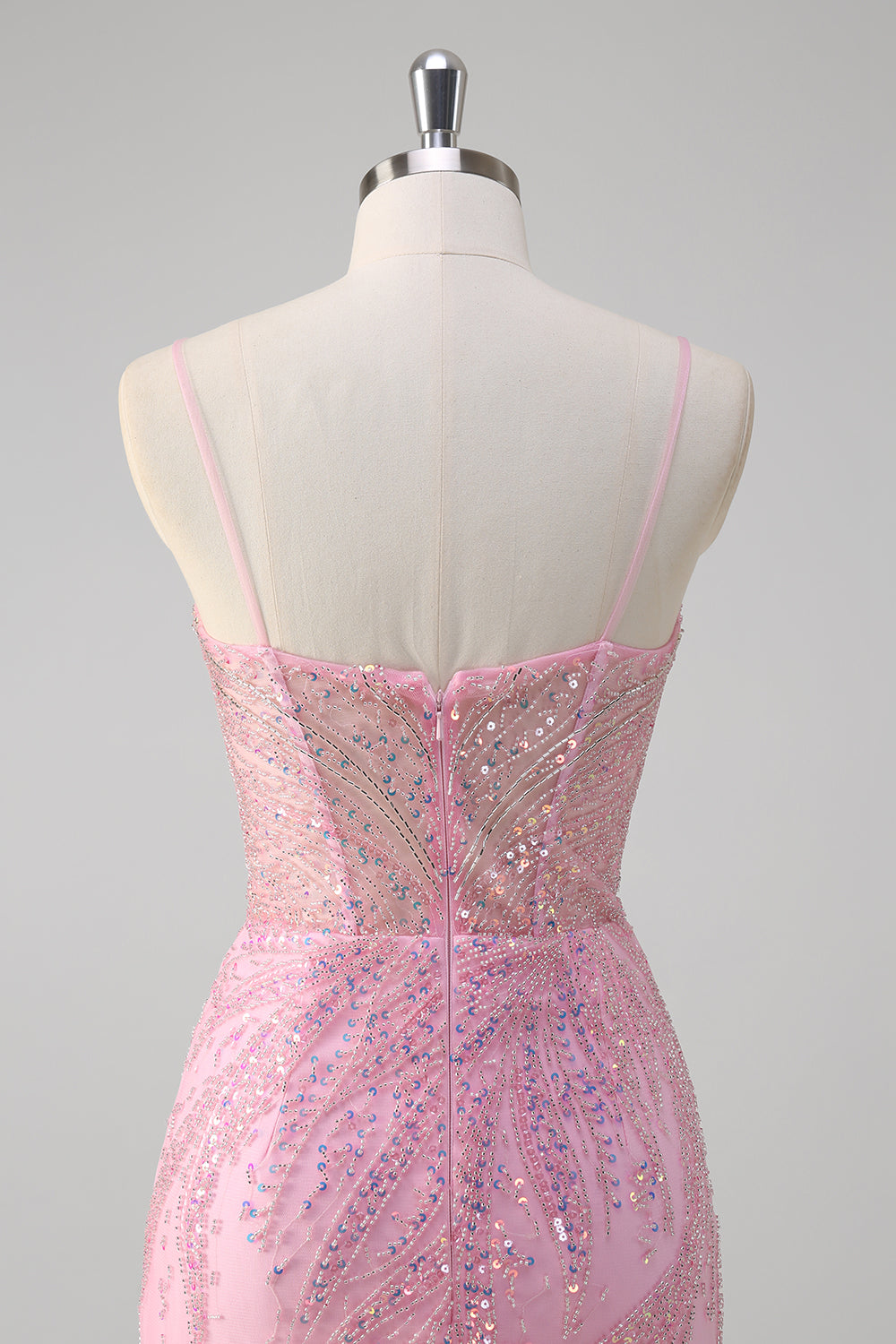 Sparkly Pink Sequined Tulle Mermaid Prom Dress - Image 5