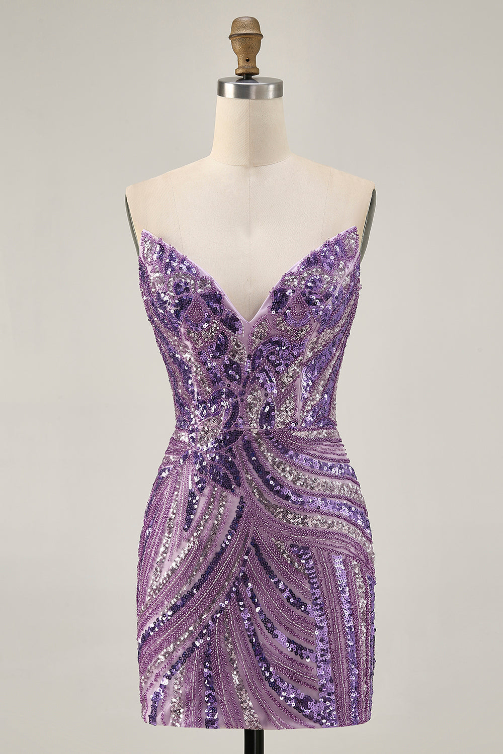 Sparkly Purple Strapless Tight Homecoming Dress - Image 1