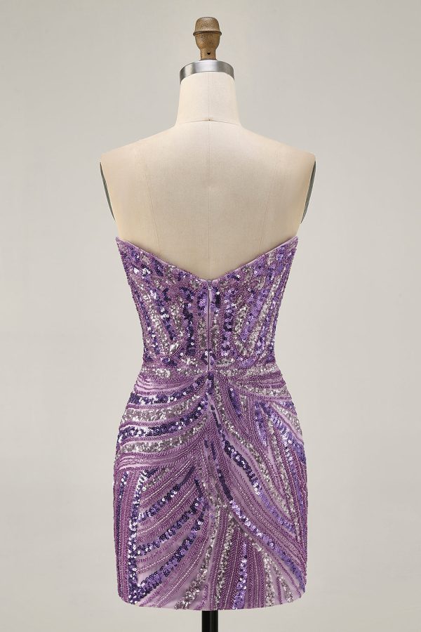 Sparkly Purple Strapless Tight Homecoming Dress - Image 2