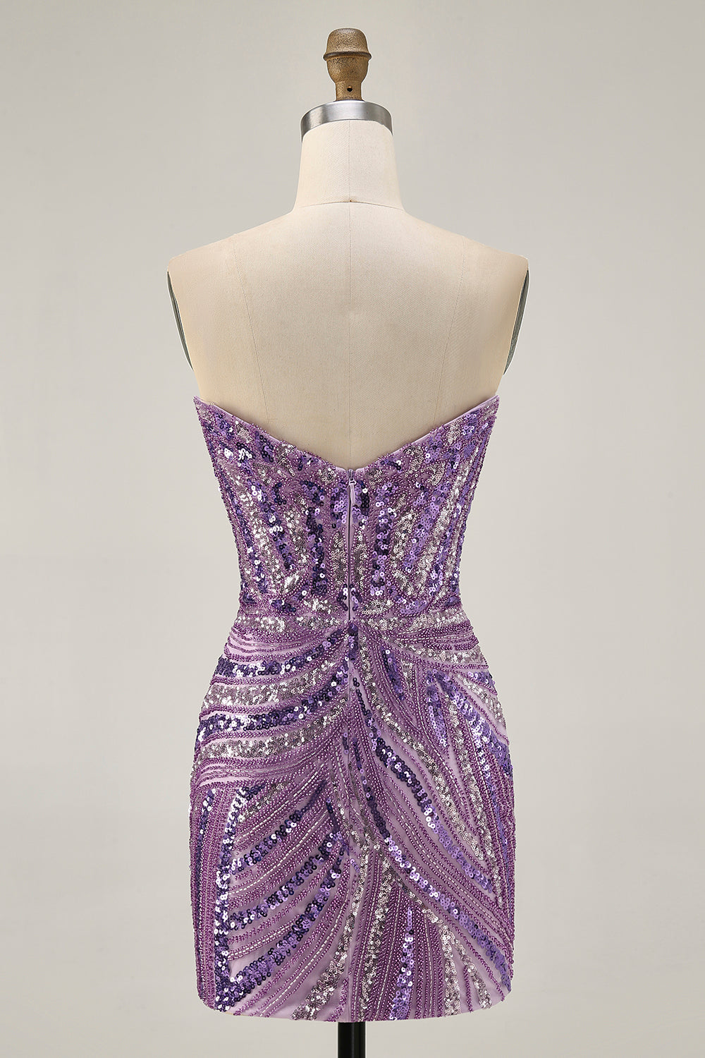 Sparkly Purple Strapless Tight Homecoming Dress - Image 2
