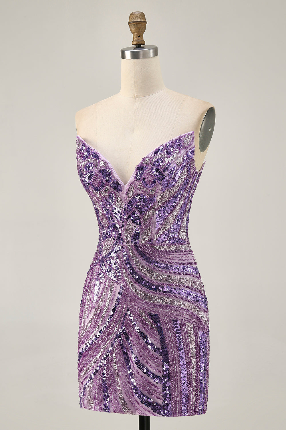 Sparkly Purple Strapless Tight Homecoming Dress - Image 3