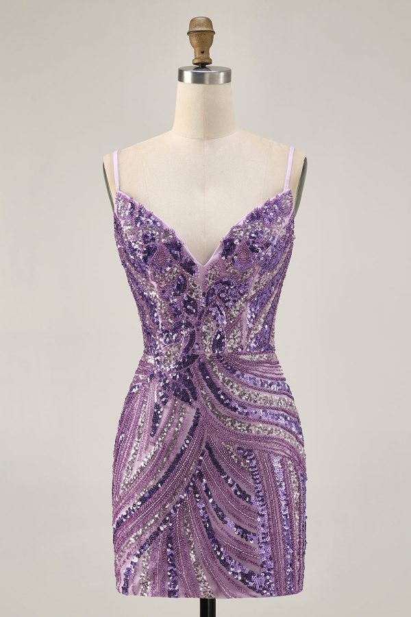 Sparkly Purple Strapless Tight Homecoming Dress - Image 4