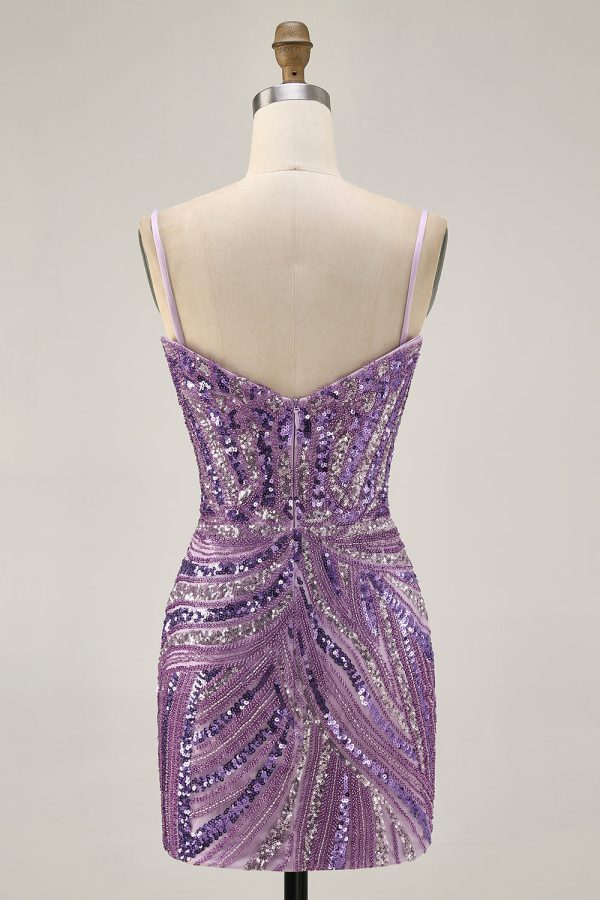 Sparkly Purple Strapless Tight Homecoming Dress - Image 5