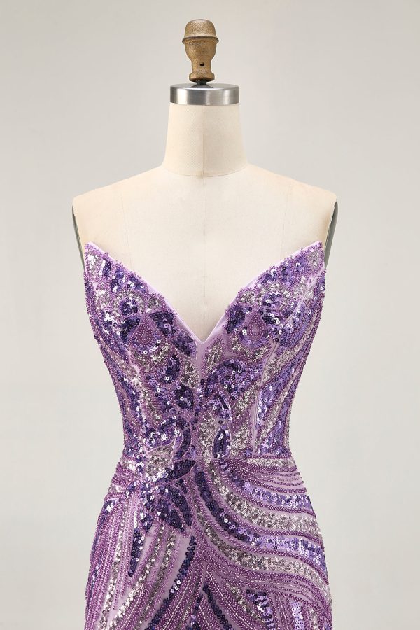 Sparkly Purple Strapless Tight Homecoming Dress - Image 6