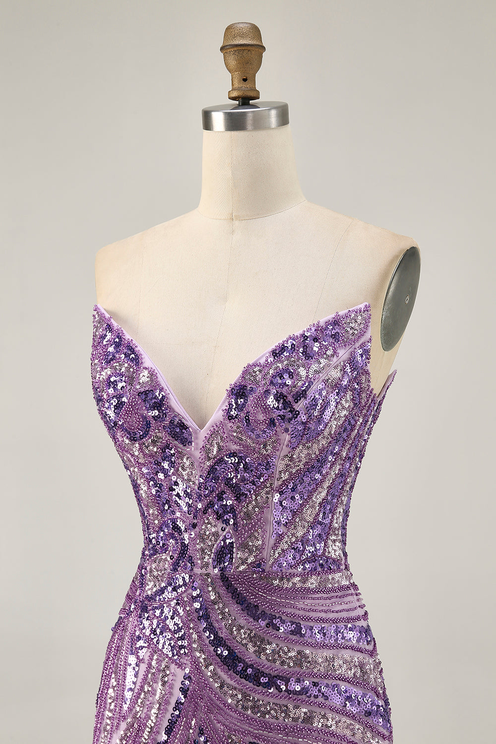 Sparkly Purple Strapless Tight Homecoming Dress - Image 8