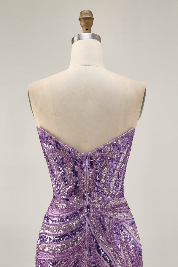Sparkly Purple Strapless Tight Homecoming Dress - Image 7
