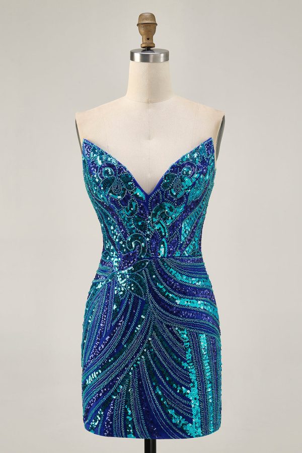 Sparkly Purple Strapless Tight Homecoming Dress - Image 17