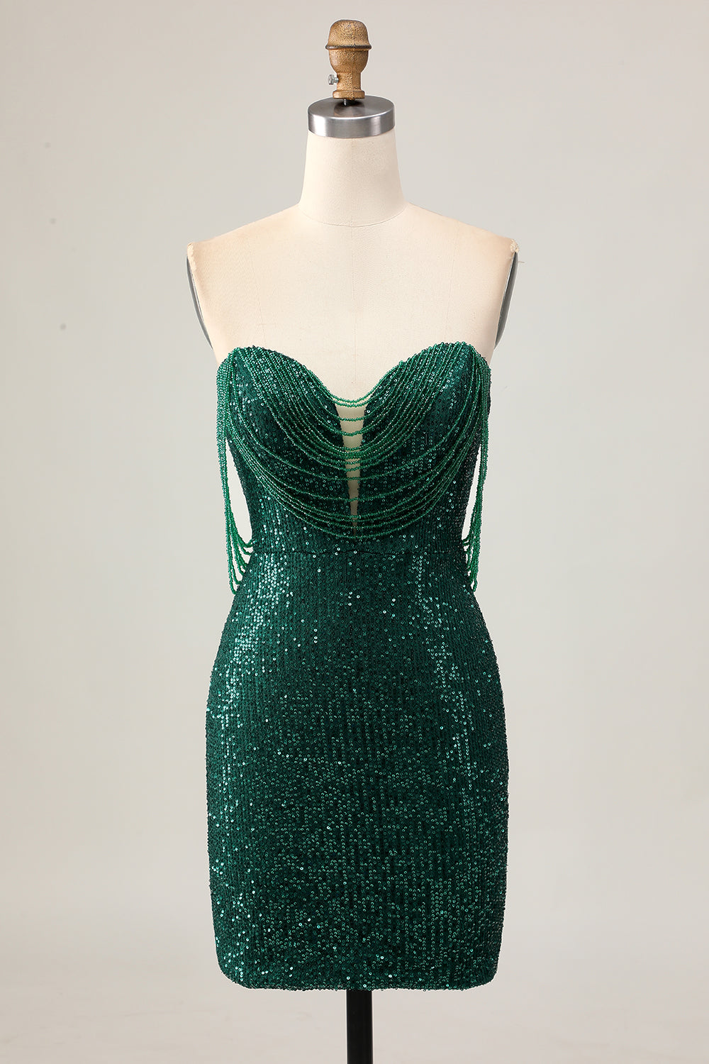 Sparkly Off The Shoulder Bodycon Dark Green Homecoming Dress - Image 1