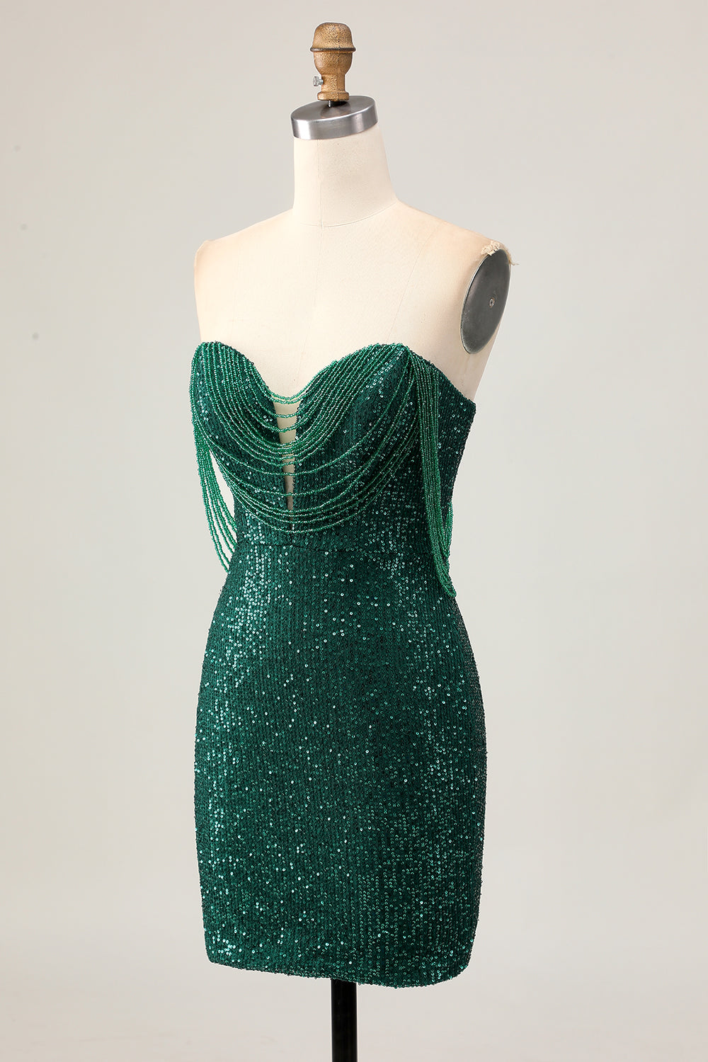 Sparkly Off The Shoulder Bodycon Dark Green Homecoming Dress - Image 5