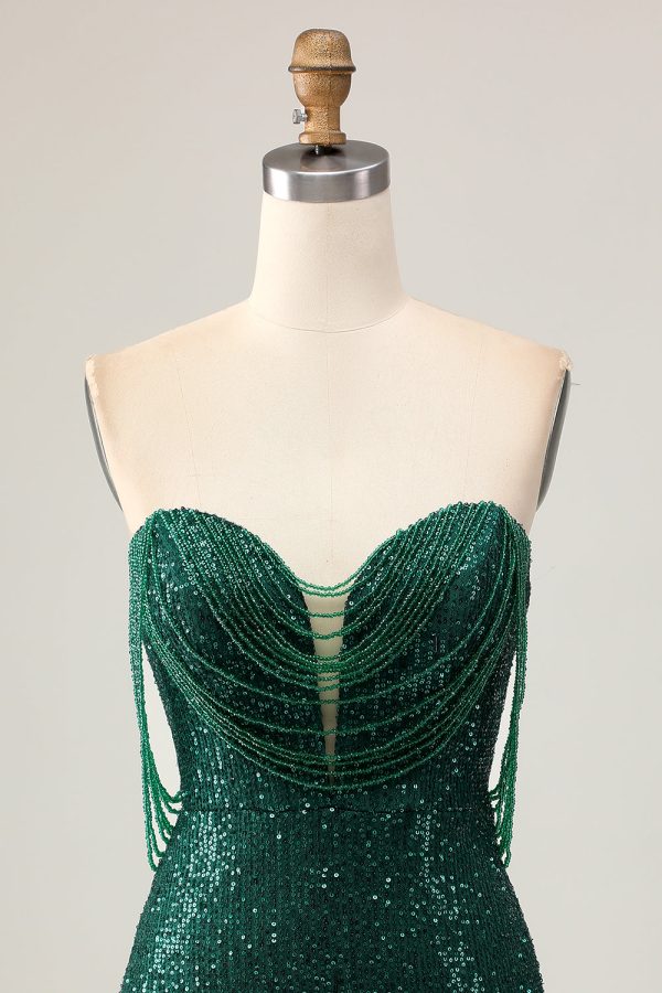 Sparkly Off The Shoulder Bodycon Dark Green Homecoming Dress - Image 6