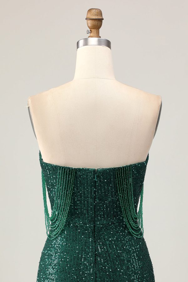 Sparkly Off The Shoulder Bodycon Dark Green Homecoming Dress - Image 7