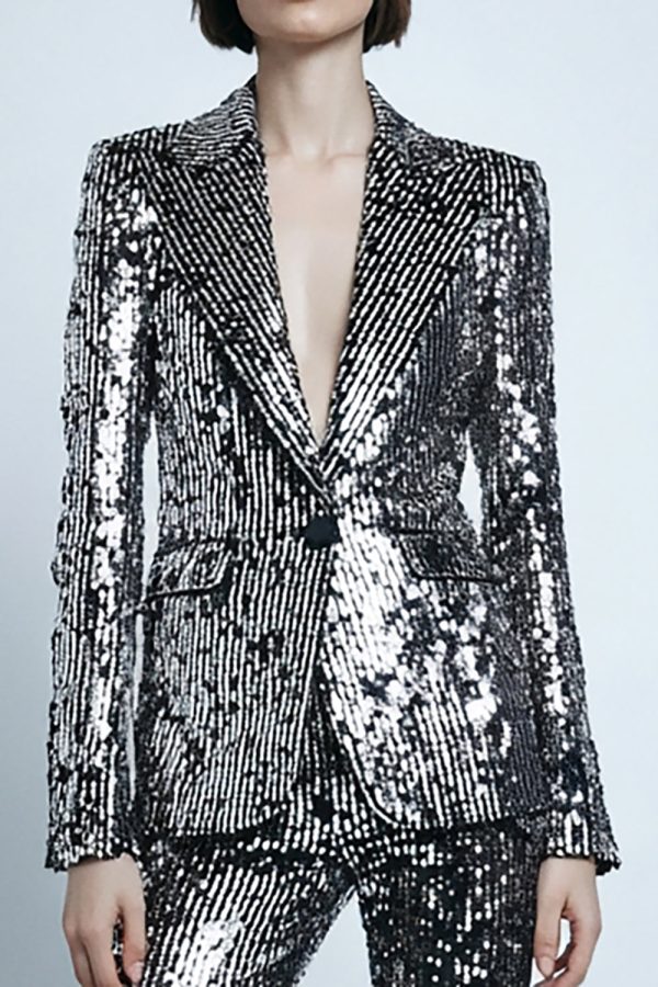 Sparkly Peak Lapel 2-Piece Silver Grey Women Prom Suits - Image 2