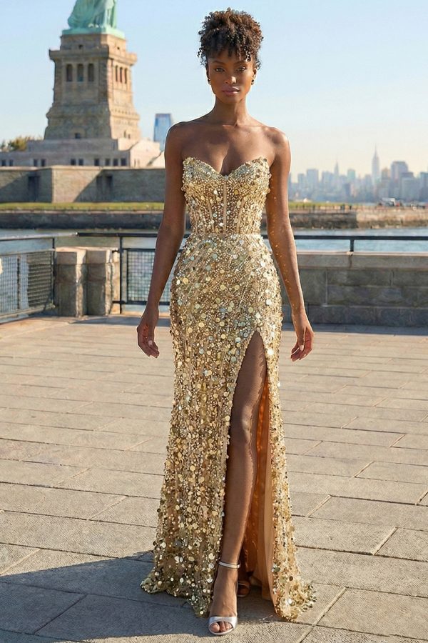 Sparkly Red Strapless Corset Mermaid Prom Dress - Image 19