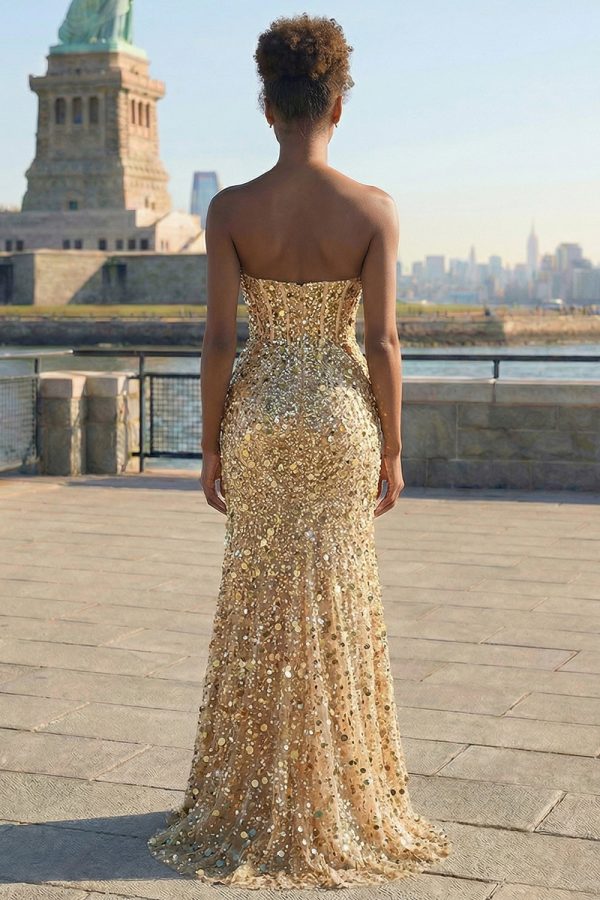 Sparkly Red Strapless Corset Mermaid Prom Dress - Image 20