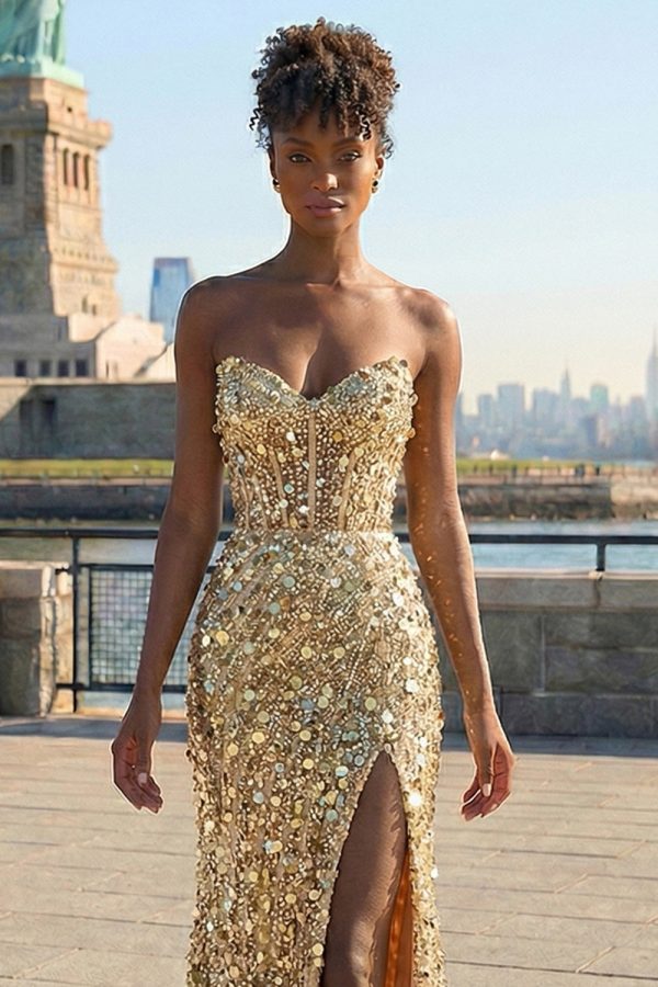 Sparkly Red Strapless Corset Mermaid Prom Dress - Image 21