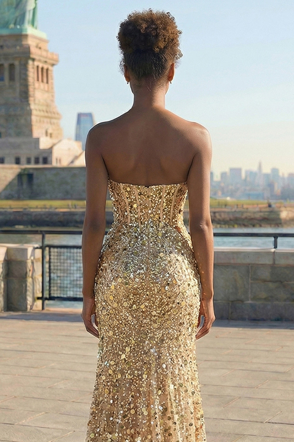Sparkly Red Strapless Corset Mermaid Prom Dress - Image 22