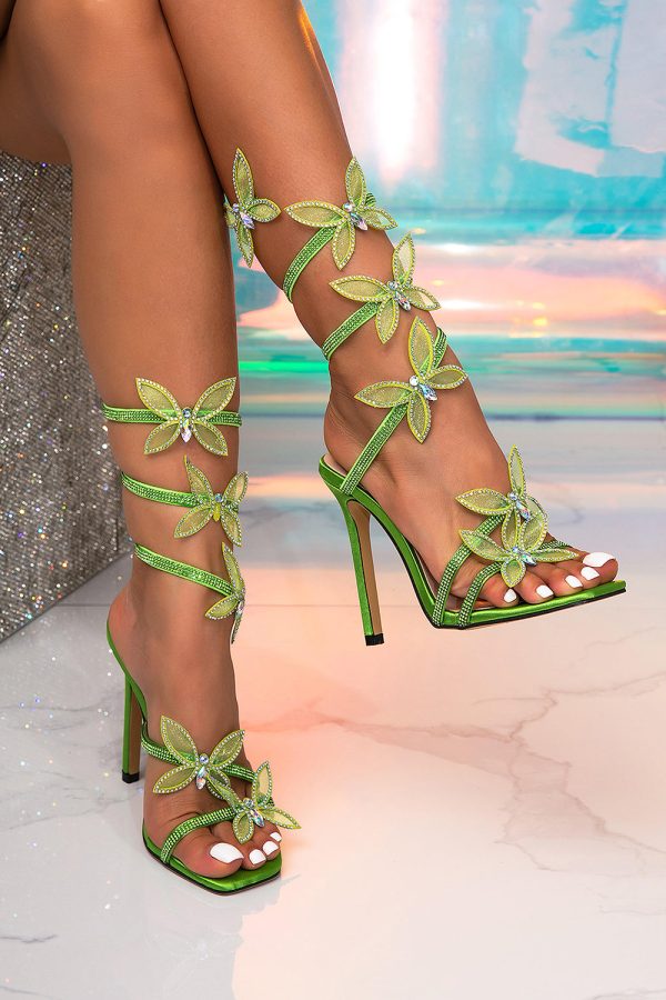 Sparkly Orange Beaded Strappy Stiletto Heel Sandals with Butterflies - Image 12