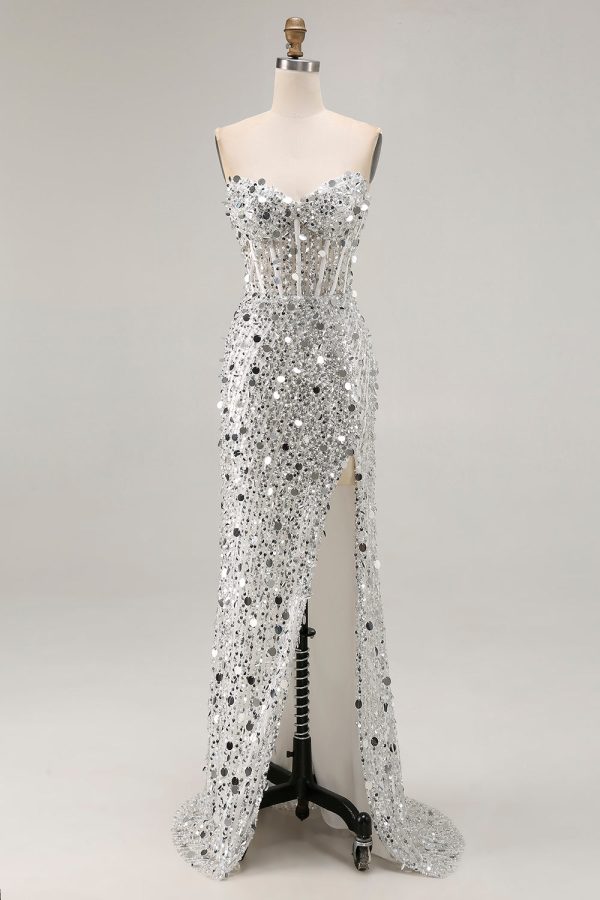 Sparkly Red Strapless Corset Mermaid Prom Dress - Image 13