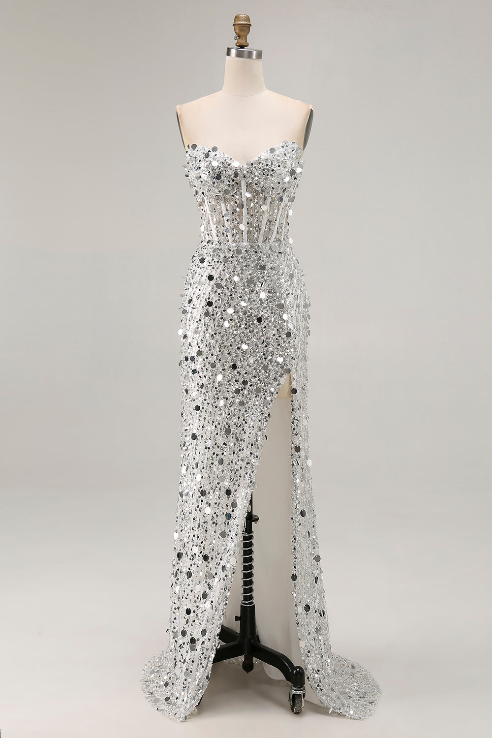 Sparkly Red Strapless Corset Mermaid Prom Dress - Image 13