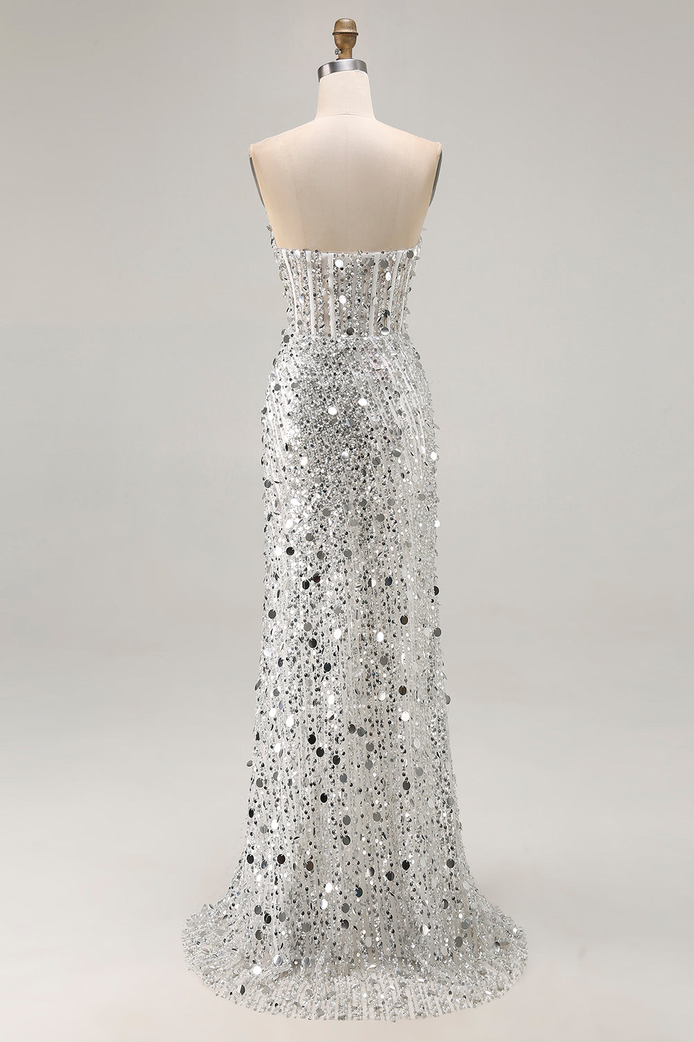 Sparkly Red Strapless Corset Mermaid Prom Dress - Image 14