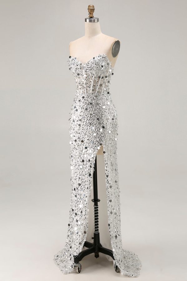 Sparkly Red Strapless Corset Mermaid Prom Dress - Image 15
