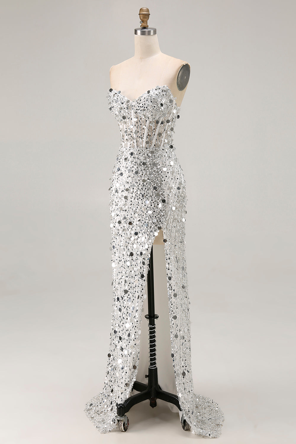 Sparkly Red Strapless Corset Mermaid Prom Dress - Image 15