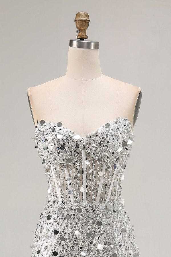 Sparkly Red Strapless Corset Mermaid Prom Dress - Image 16
